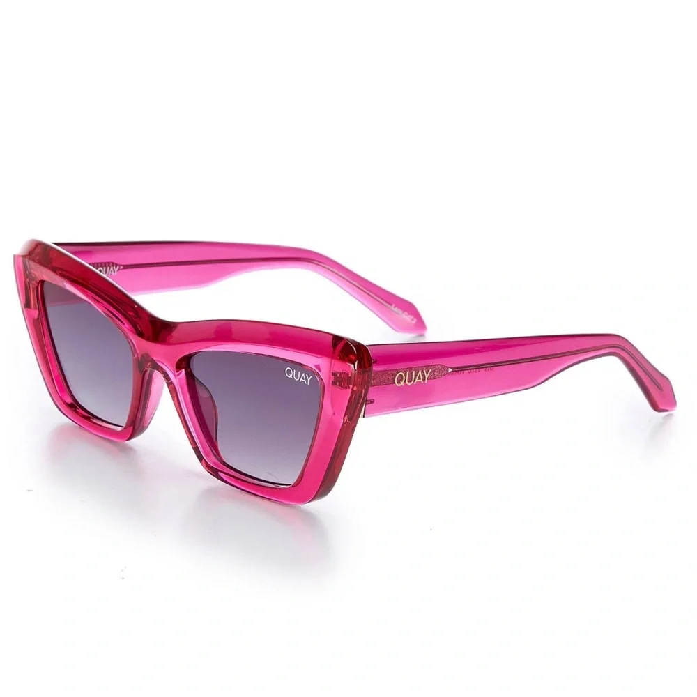QUAY On The Radio Sunglasses Pink Frame Grey Lenses Retro Cat Eye NWT